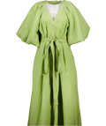 Aje Green Evermore Puff-sleeve Linen-blend Midi Dress UK 12