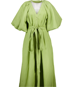 Aje Green Evermore Puff-sleeve Linen-blend Midi Dress UK 12