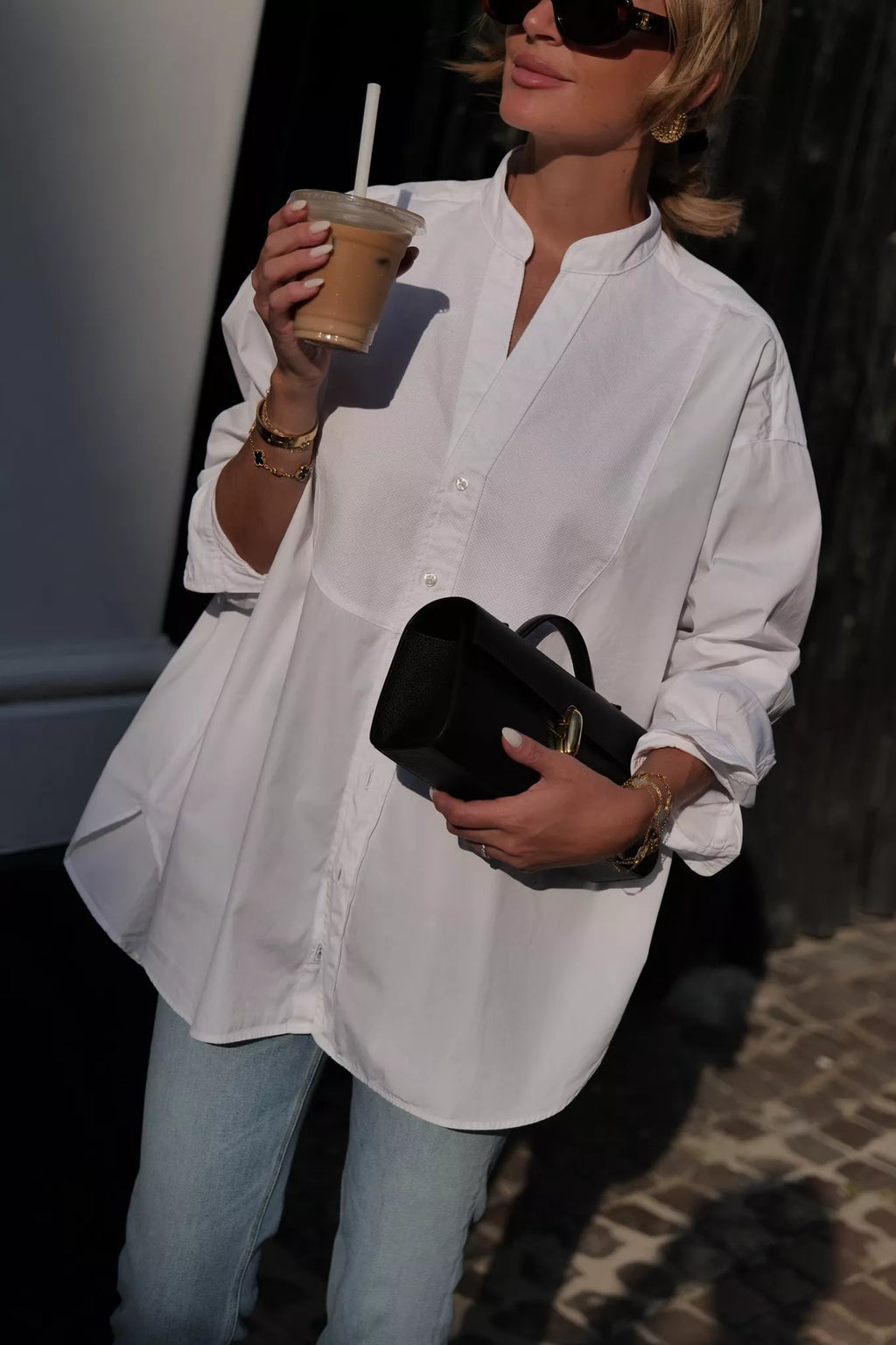 Frank & Eileen White Collarless 100% Cotton Dress Shirt UK S