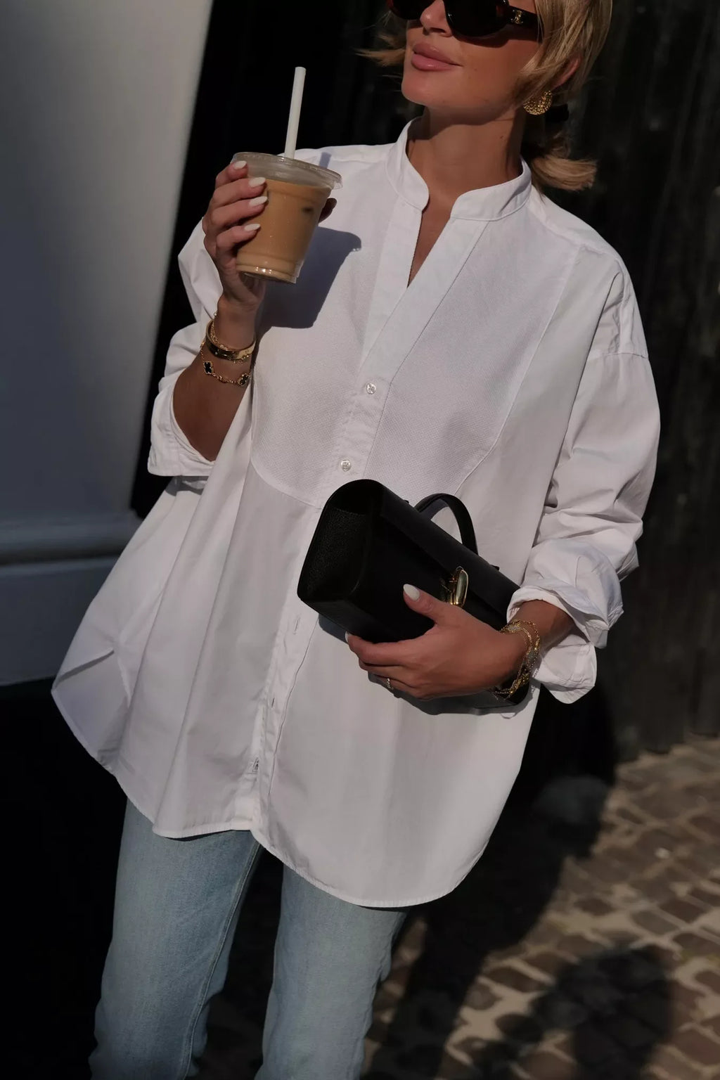 Frank & Eileen White Collarless 100% Cotton Dress Shirt UK S