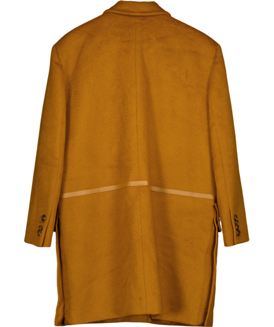 Max Mara Brown Camel Hair 3/4 Length Coat With Leather Trim UK M