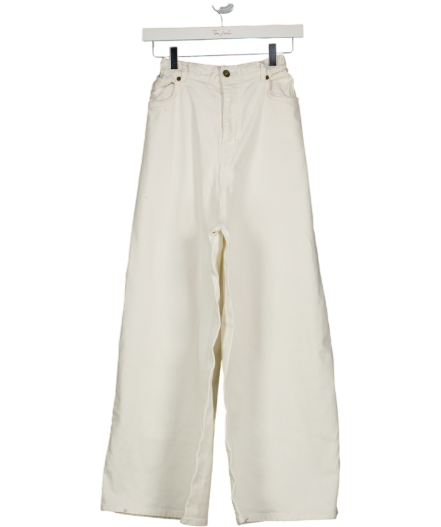 THE FRANKIE SHOP White Wide Leg High Rise Crop Denim Jeans UK S