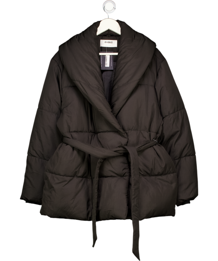 4th & RECKLESS BLACK collared wrap belted puffer jacket UK 12