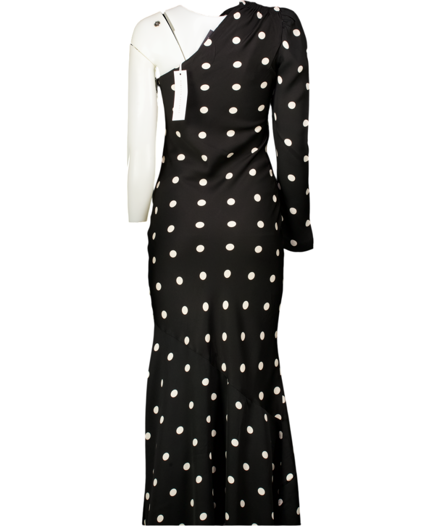 REBECCA VALLANCE Black Asymmetric Polka Dot Maxi Dress UK 8