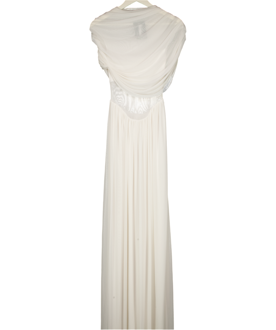 HEIRESS BEVERLY HILLS Mesh Drape Detail Asymmetric Drop Waist Maxi Dress In White UK M