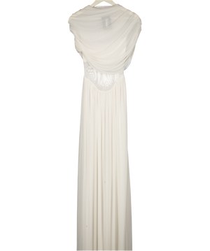 HEIRESS BEVERLY HILLS Mesh Drape Detail Asymmetric Drop Waist Maxi Dress In White UK M