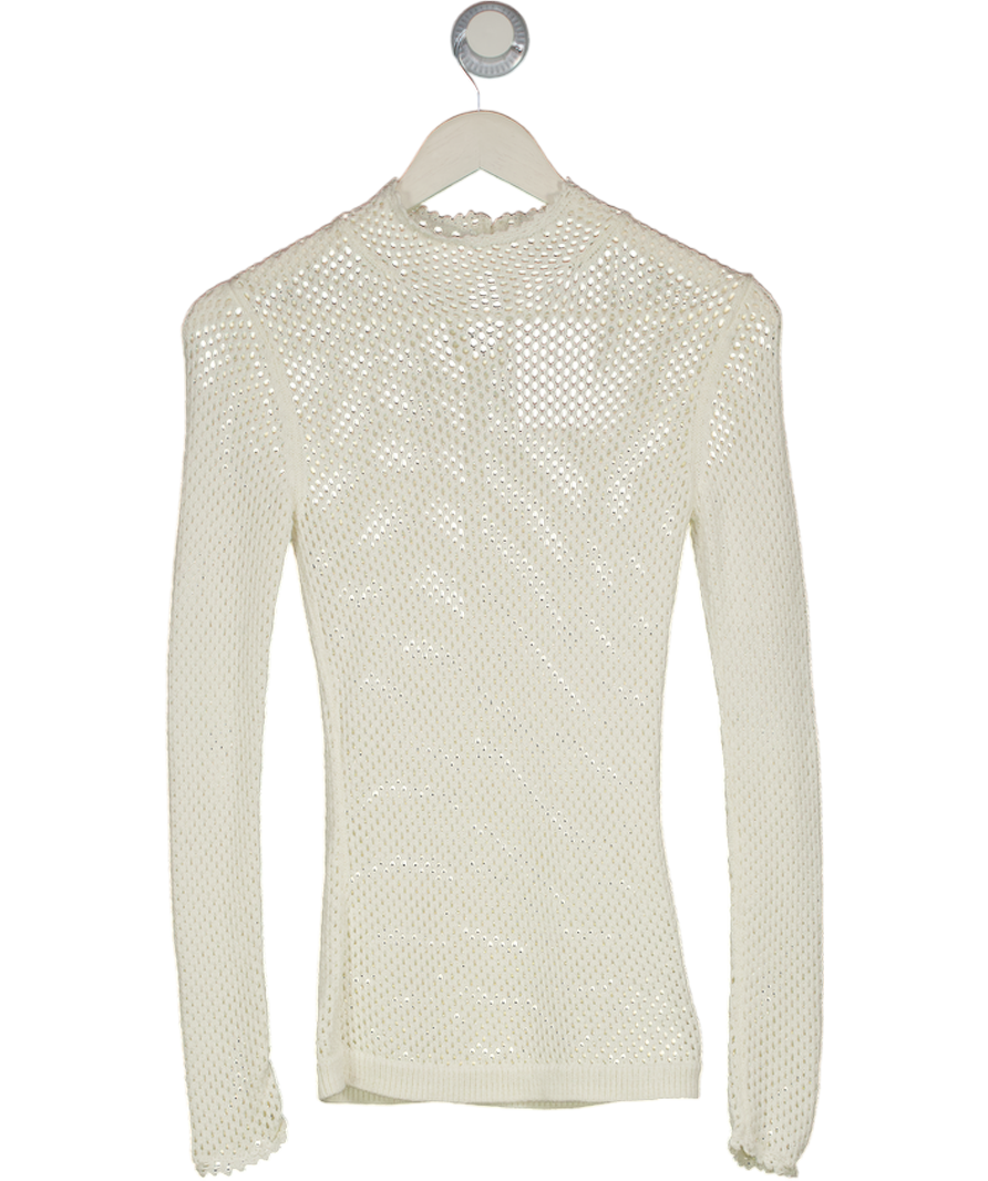 AllSaints Cream Avril Roll Neck Open Stitch Jumper UK S
