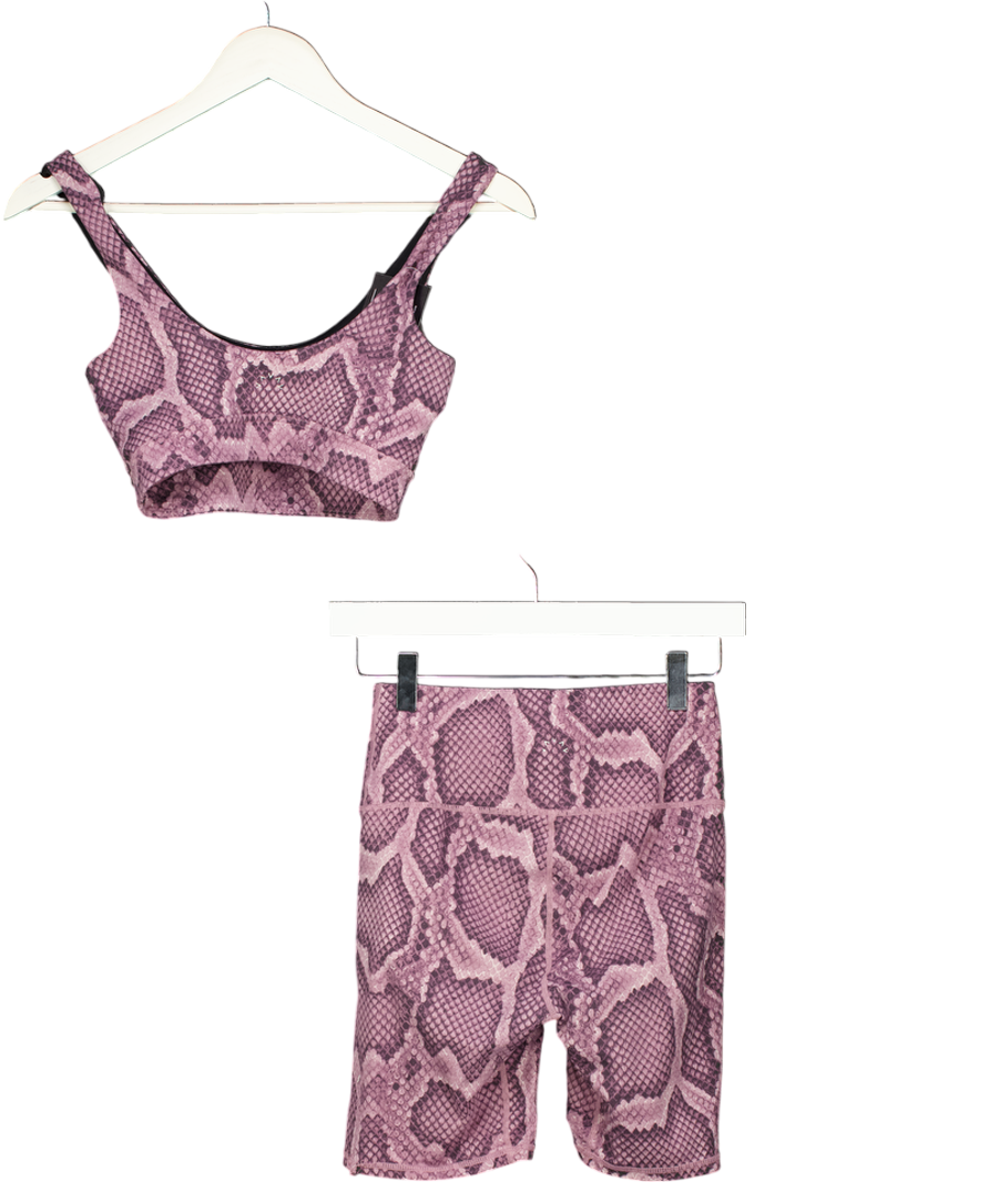 VARLEY 2-piece Purple Snake Print Sports Bra & Cycle Shorts Set UK XS