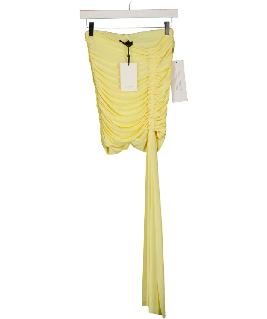CLUB L LONDON Yellow Katelyn Lemon Ruched Wrap Mini Skirt With Sash UK 10