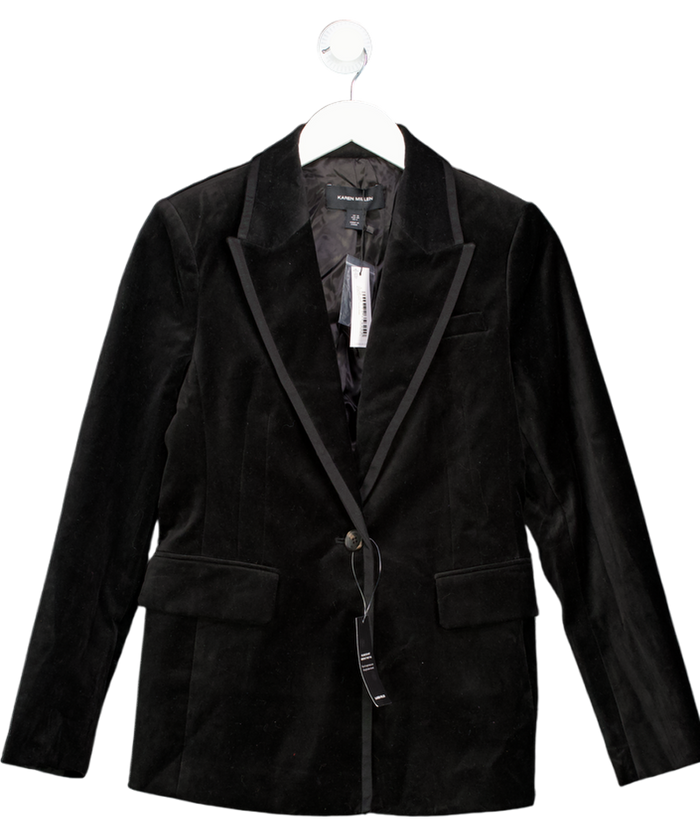 Karen Millen Black Velvet Grosgrain Tailored Blazer UK 10