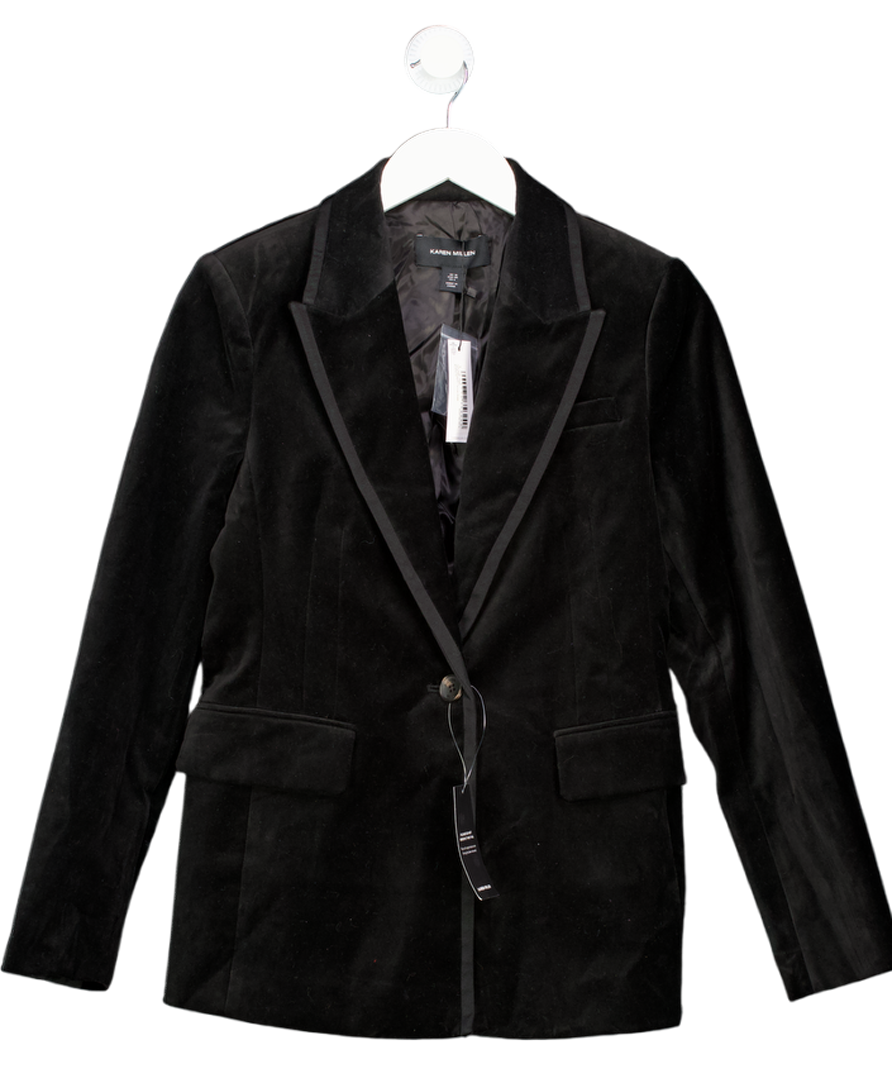 Karen Millen Black Velvet Groisgrain Tailored Blazer UK 10
