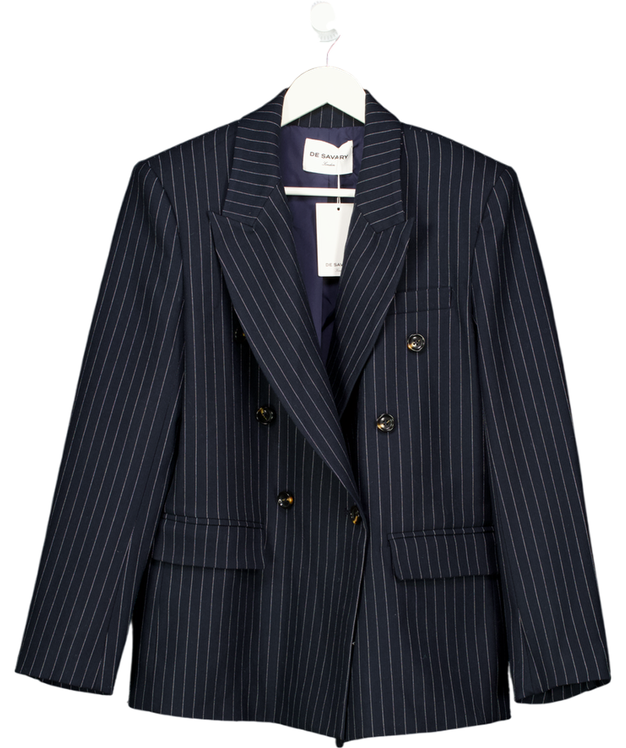 DE SAVARY London Navy Blue Pinstripe Suit Blazer UK S
