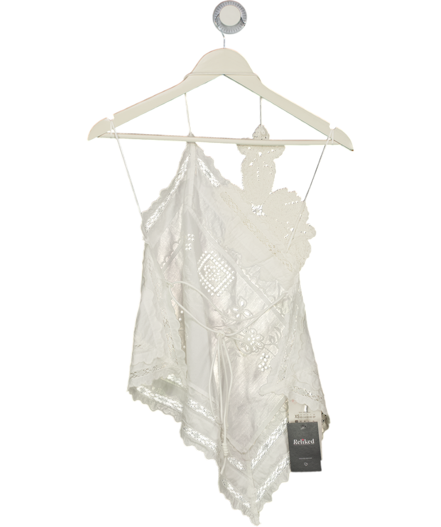 ZARA White Cotton And Embroidered Lace Tie Back Top UK XS