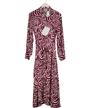 CLAUDIE PIERLOT Burgundy / Cream Long Sleeve Shirt Dress Fr40 UK 12
