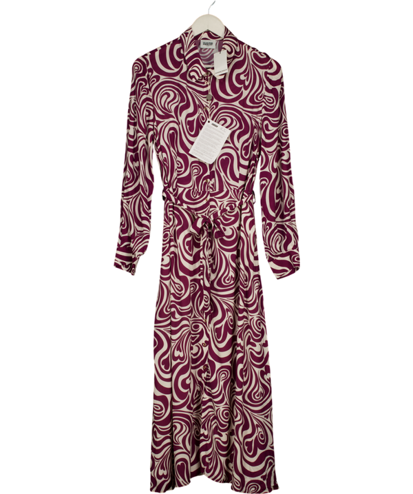 CLAUDIE PIERLOT Burgundy / Cream Long Sleeve Shirt Dress Fr40 UK 12