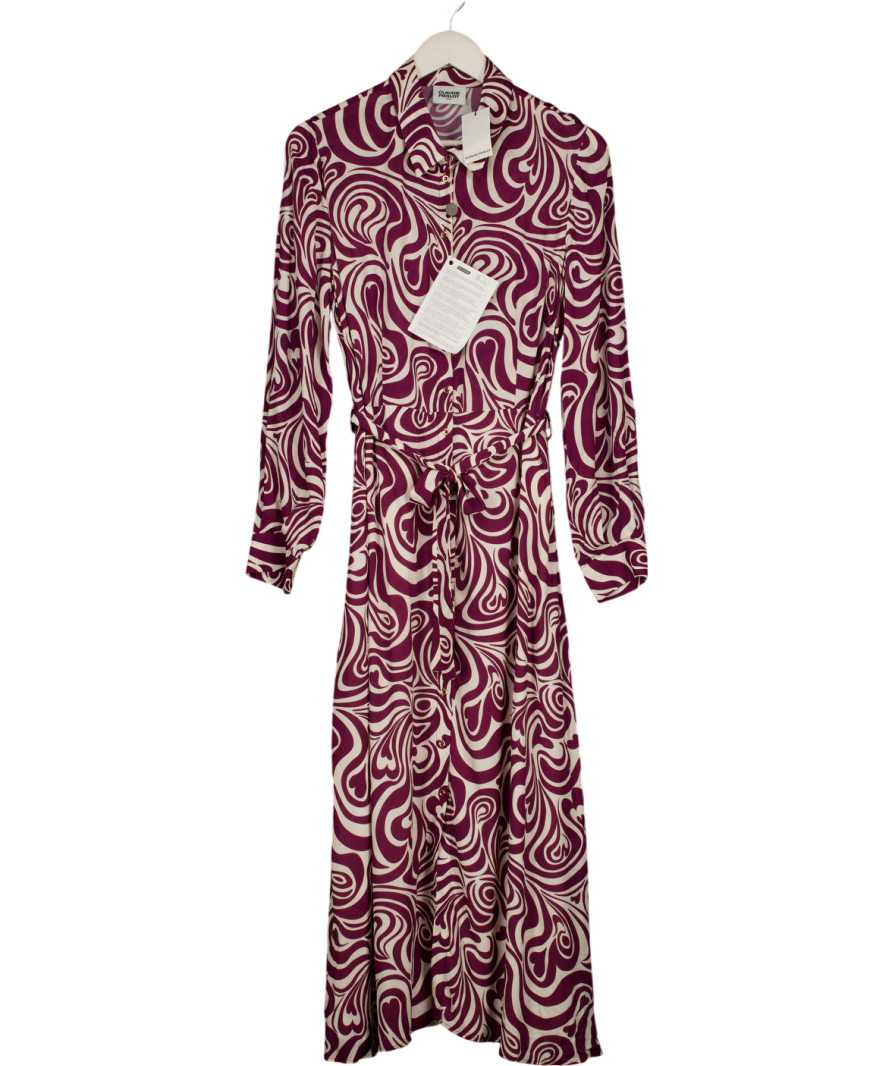 CLAUDIE PIERLOT Burgundy / Cream Long Sleeve Shirt Dress Fr40 UK 12