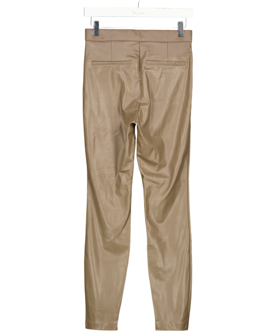 ZARA Taupe Beige Faux Leather Trousers With Ankle Zips UK S