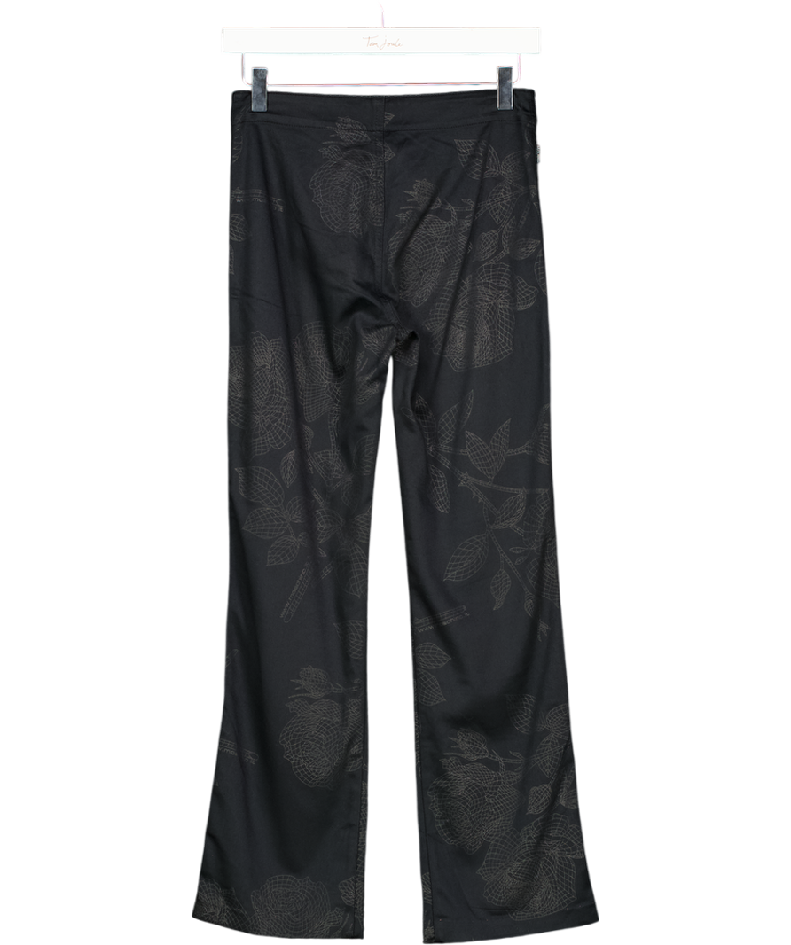 Moschino Jeans Black R423 Subtle Floral Print Stretch Wide Leg Trousers UK 8