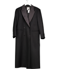 Sandro Black Virgin Wool Blend Long Coat With Satin Lapels Fr42 UK 14