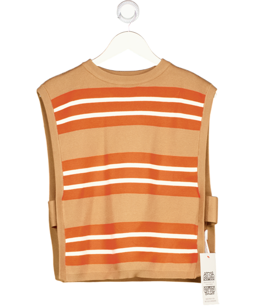 NEVER FULLY DRESSED Orange / Tan Stripe Tank Top UK M