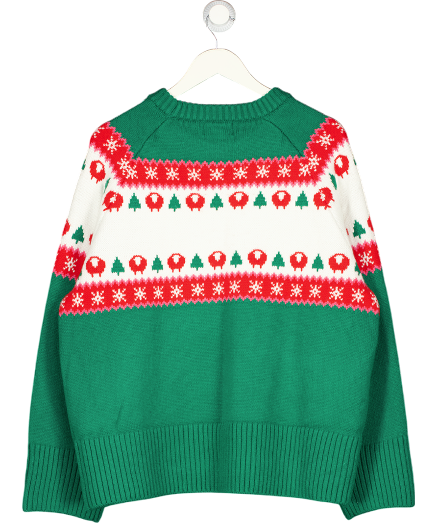 JOULES Green Flocking Around Knit Christmas Jumper UK L