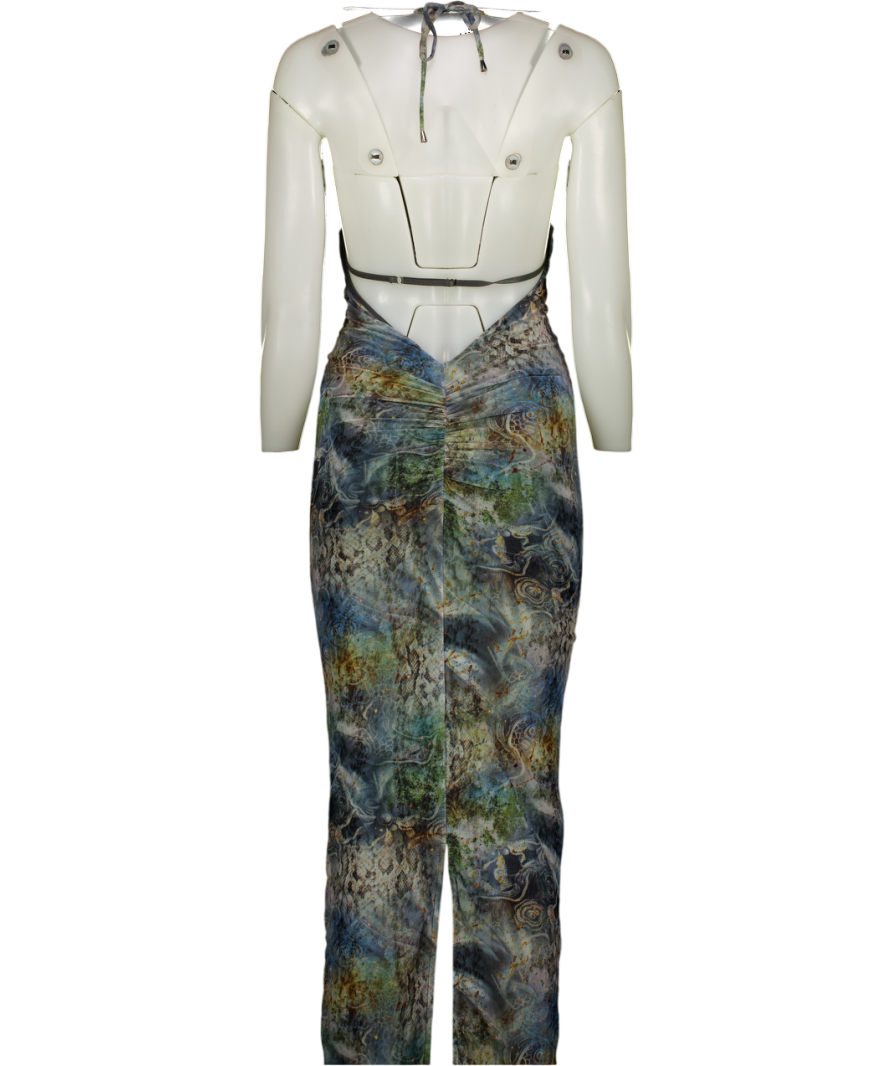 OUTCAST Grey Print Plunge Chain Front Dress UK XS