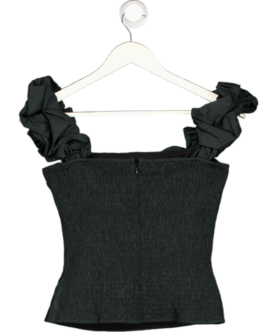 Arket Black Ruched Sleeve Shirred Back Cami Top UK 8