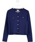 LILYSILK Blue Navy Merino Cardigan With Gold Button Detail UK S