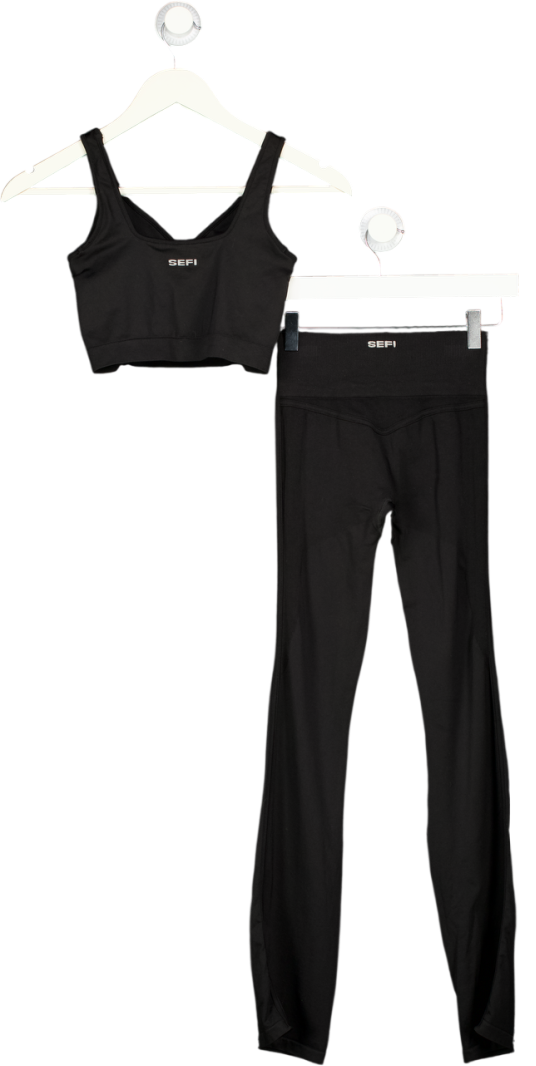 SEFI Black 2-piece Activewear Flare Leggings & Crop Top Set UK XS