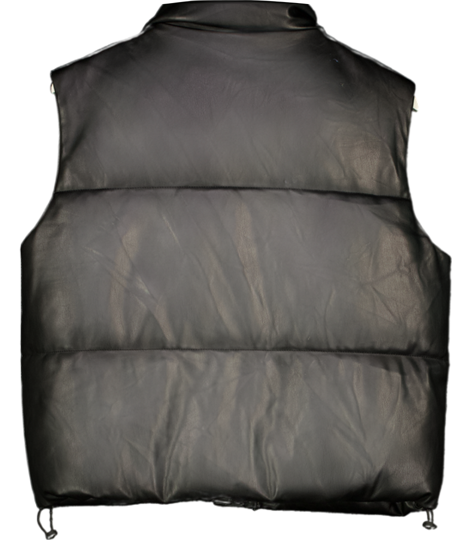 ZARA Black Quilted Faux Leather Gilet UK M