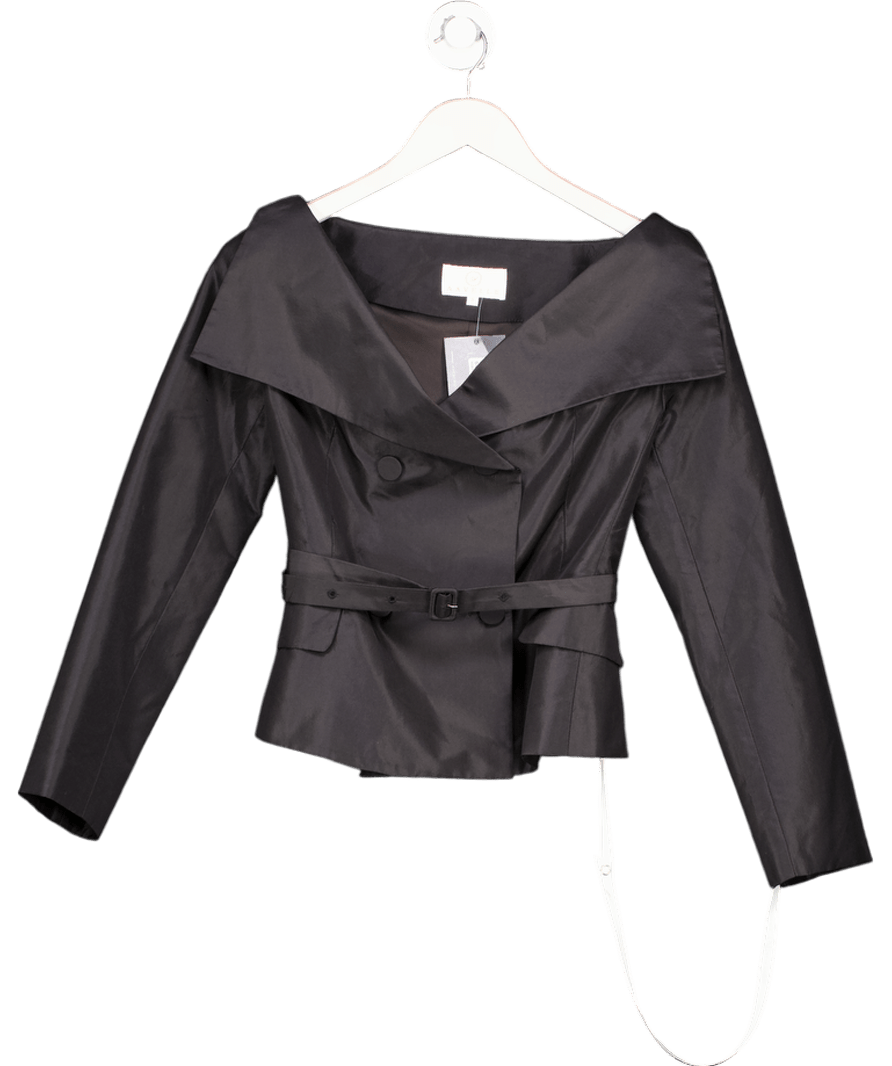AAVELLE Black Pure Silk Taffeta Princess Jacket (noir) UK S - Reliked
