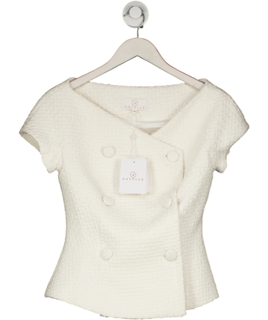 AAVELLE Cream Tweed Boat Neck Jacket (chantilly) UK XS - Reliked
