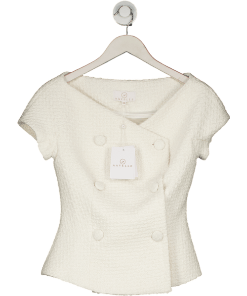 AAVELLE Cream Tweed Boat Neck Jacket (chantilly) UK XS - Reliked