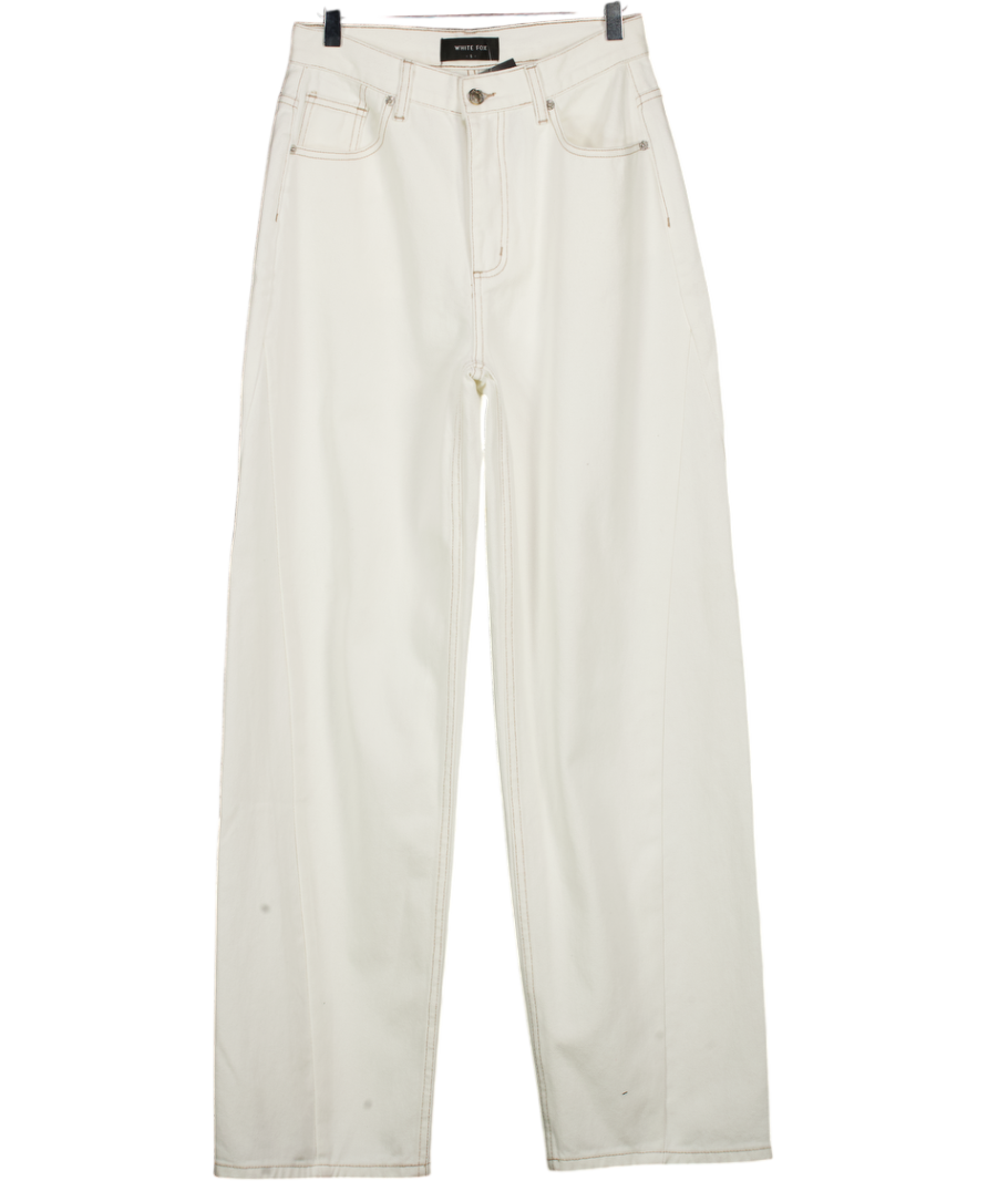 White Fox Clarissa Low Rise Wide Leg Jeans Off White UK S