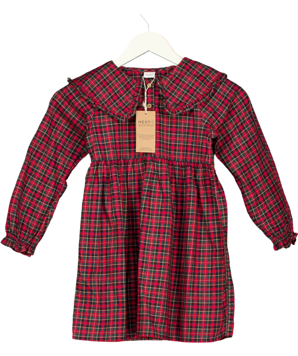 Next Kids Red Tartan Oversize Collar Dress 6 - 7years 6 Years