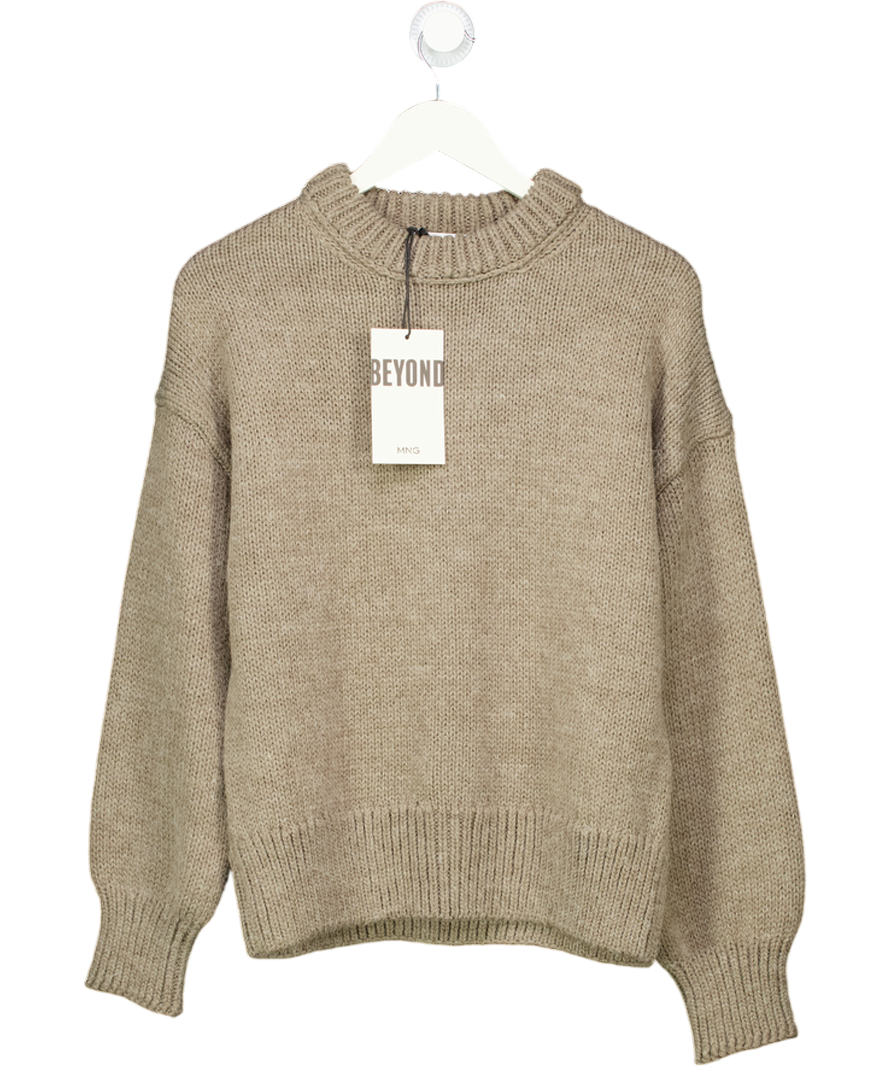 MANGO Beige Puffed-sleeved Wool Oversize Sweater UK M