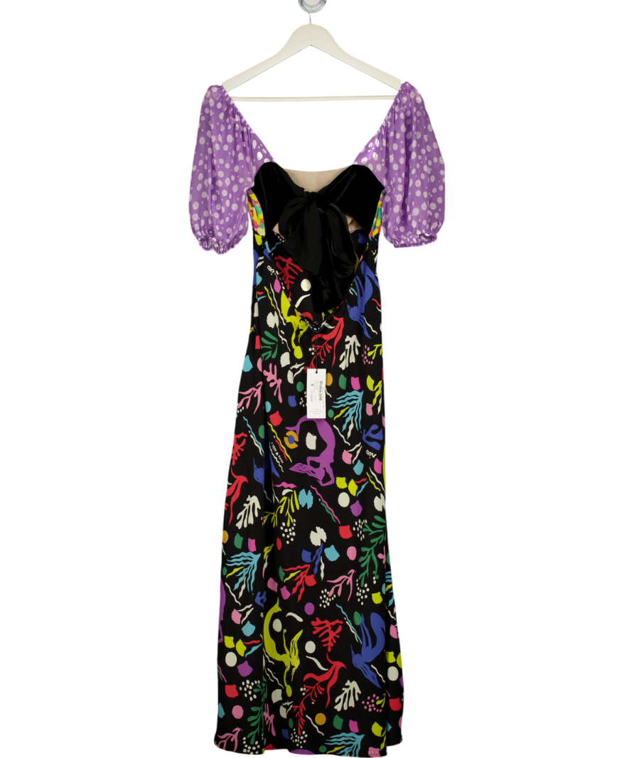 RIXO Multicoloured 100% Silk Bow Back Silk Anastasia Dress UK S
