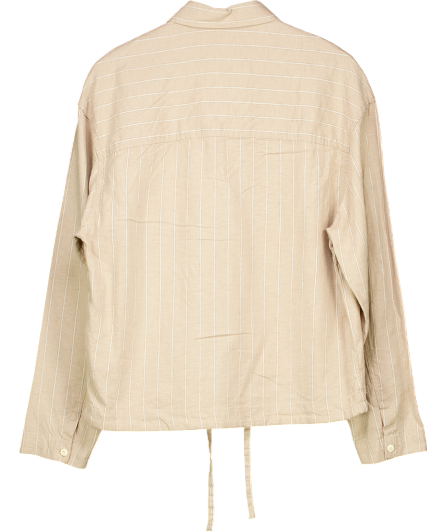 ZARA Beige Pull Over Collared Stripe Shirt UK S