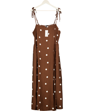 NEW LOOK Brown Spot Print Cami Godet Midi Dress UK 18