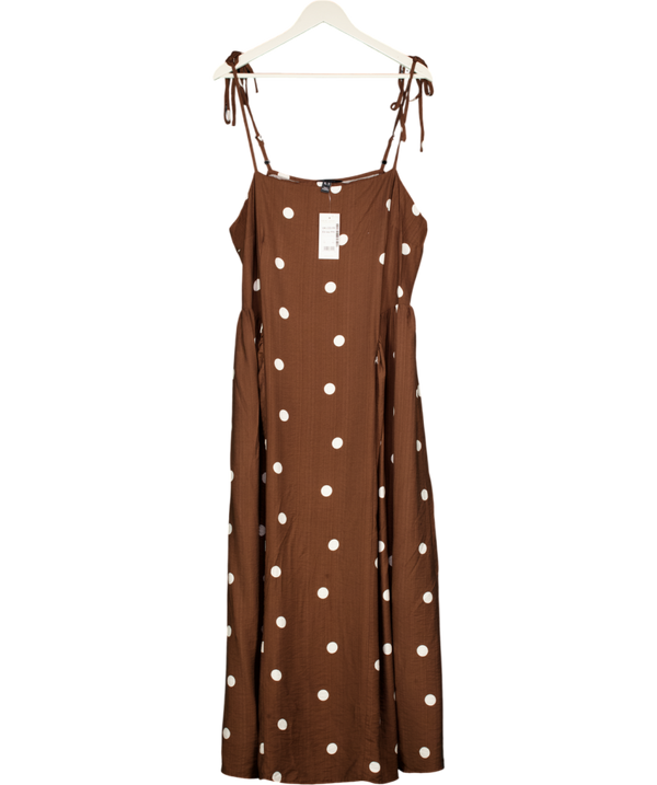 NEW LOOK Brown Spot Print Cami Godet Midi Dress UK 18
