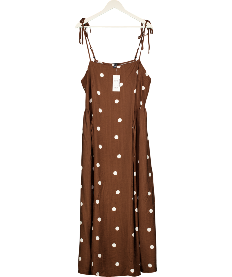 NEW LOOK Brown Spot Print Cami Godet Midi Dress UK 18