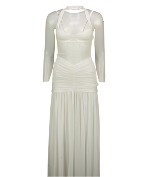 WHITE FOX White Cupped Detail Ruched Maxi Dress UK XS