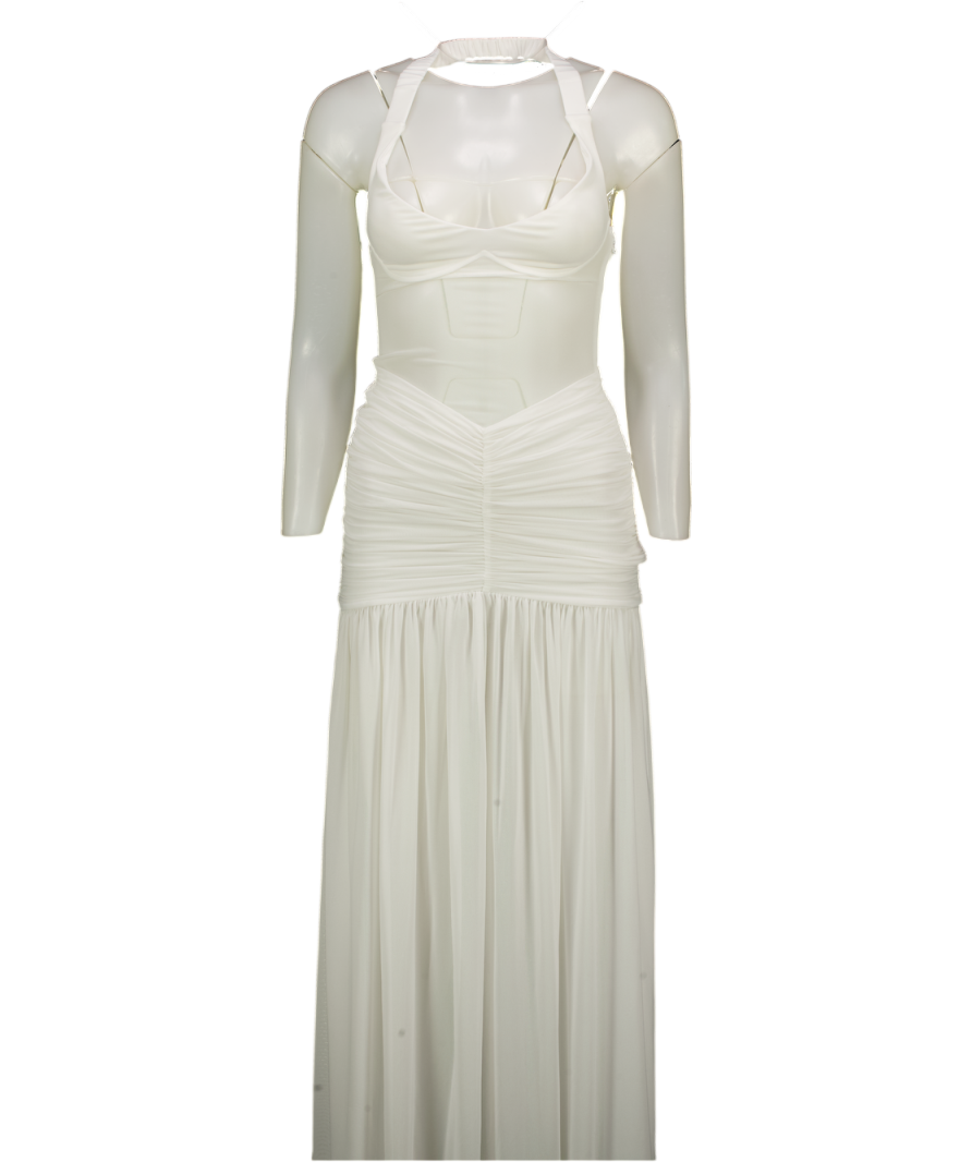 WHITE FOX White Cupped Detail Ruched Maxi Dress UK XS