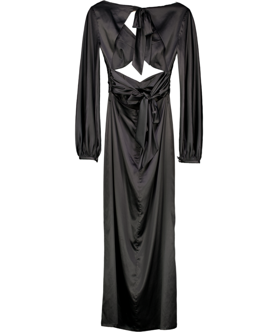STOLEN STUDIOS Black Satin Cut Out Long Sleeve Maxi Dress UK XS