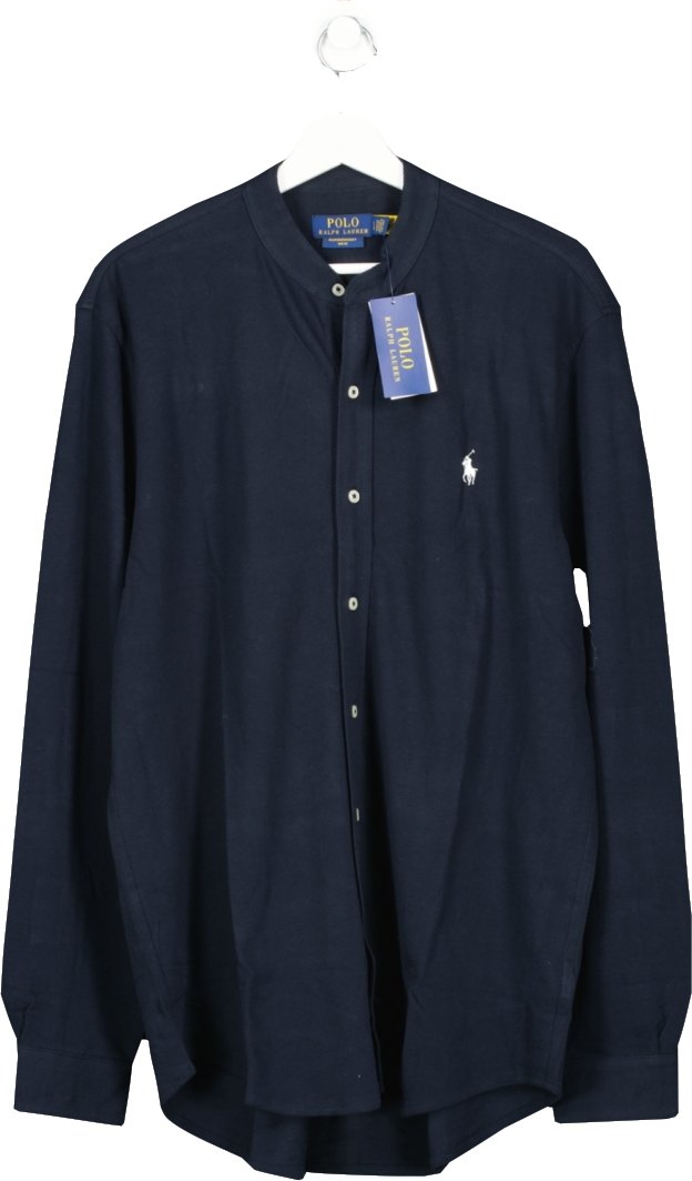 Polo Ralph Lauren Navy Blue Mandarin Collar Shirt Bnwt UK L