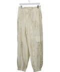 ANTHROPOLOGIE Ivory White  Embroidered Linen-blend Pull-on Joggers UK M