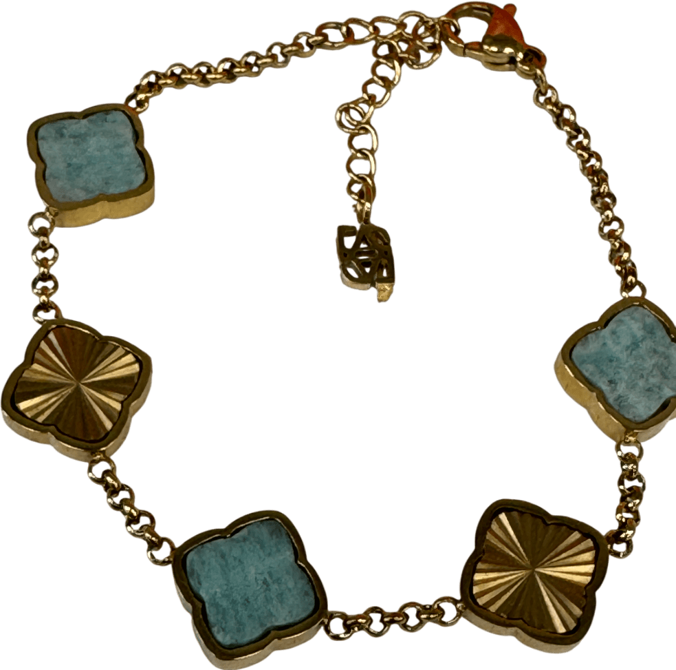 Abbott Lyon 18k Gold plated Amazonite Multi Clover Bracelet (gold) UK S/M - Reliked