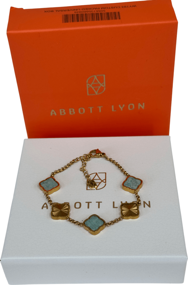 Abbott Lyon 18k Gold plated Amazonite Multi Clover Bracelet (gold) UK S/M - Reliked