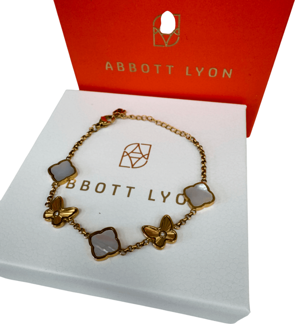 Abbott Lyon 18k Gold plated Pearl & Fluted Butterfly Bracelet (gold) UK S/M - Reliked