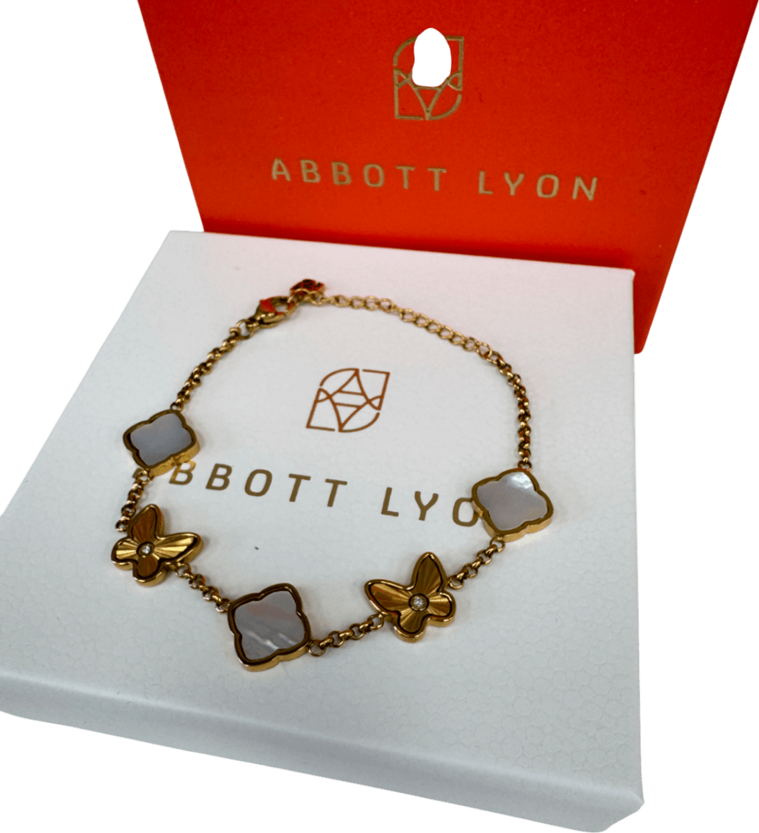 Abbott Lyon 18k Gold plated Pearl & Fluted Butterfly Bracelet (gold) UK S/M - Reliked